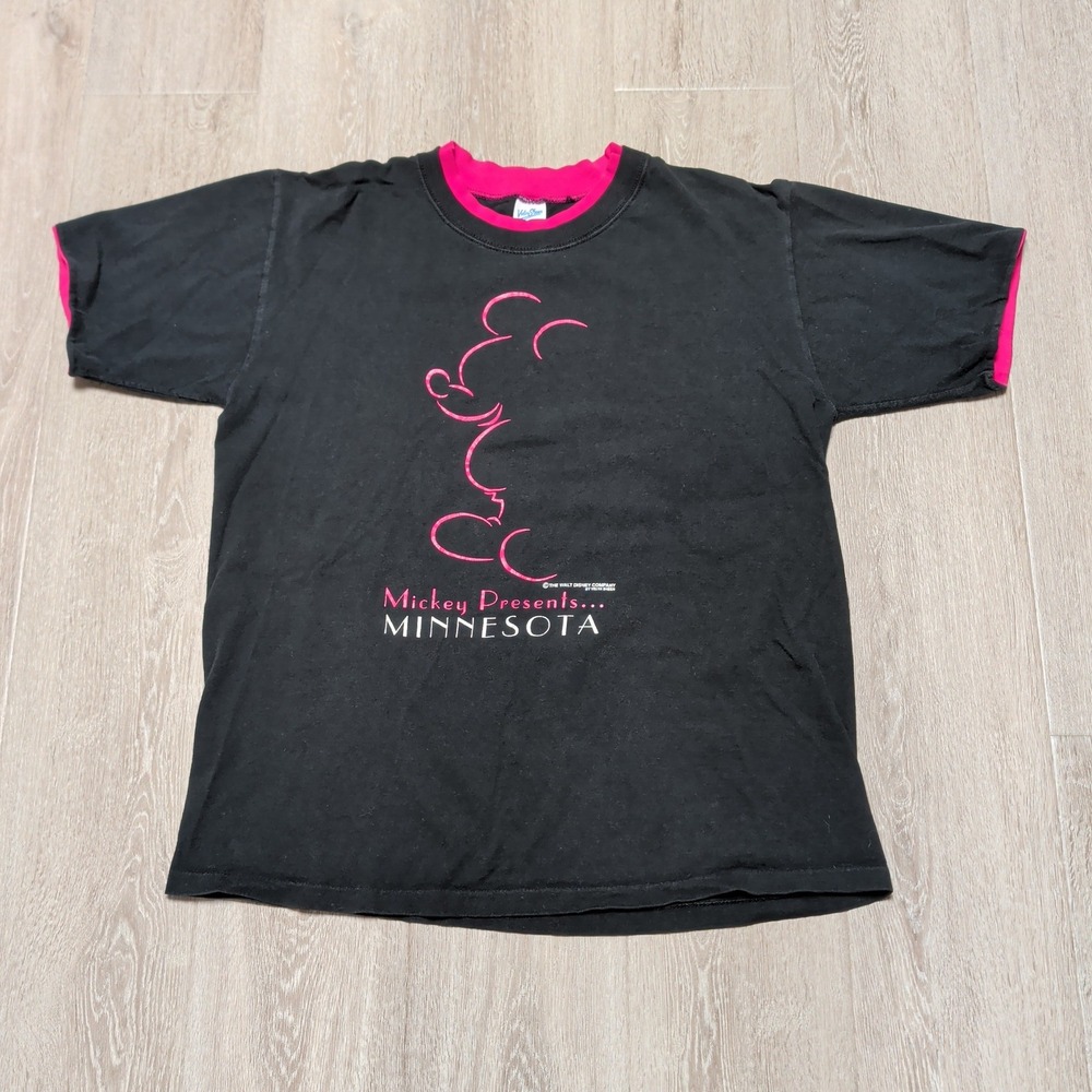 Vintage 90s‎ Velva Sheen Mickey Mouse Minnesota T-Shirt Adult XL Black Pink USA